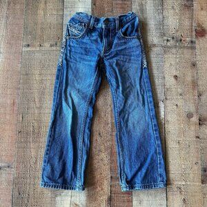Wrangler 20X Boys Blue Jeans With Embroidered Pockets & Distressed Details